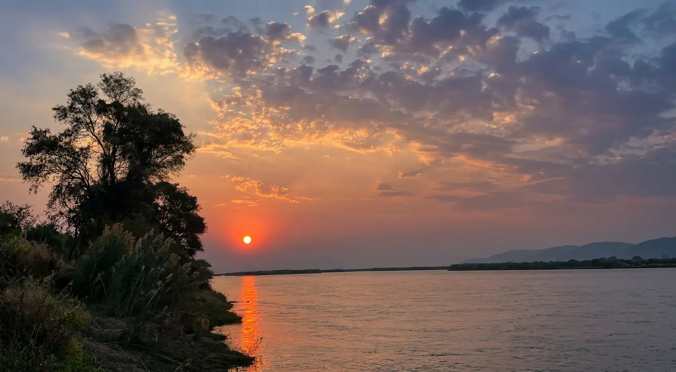 African sunset over the Zambezi river